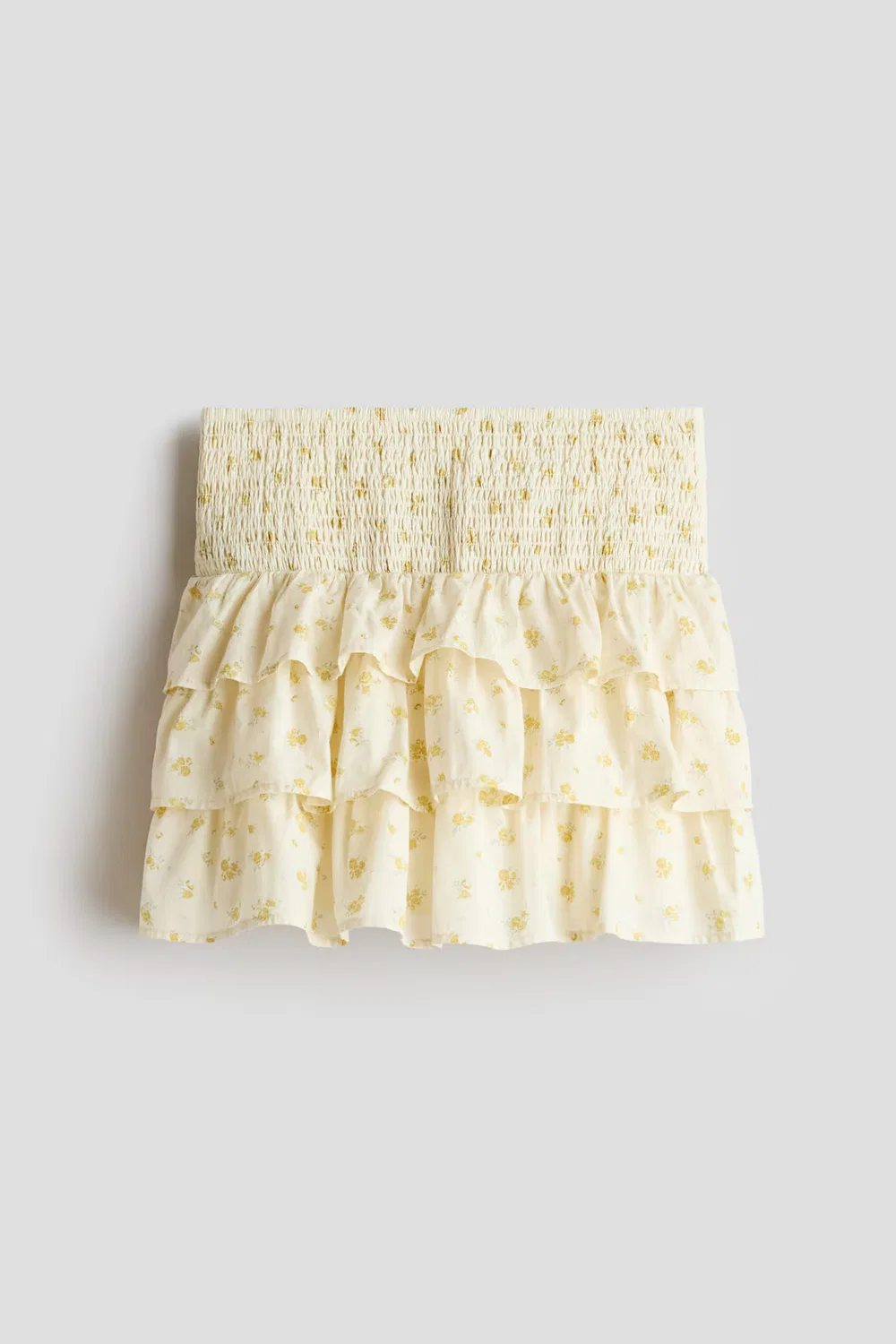 Многоярусная юбка из хлопка H&M, Blassgelb/Geblümt