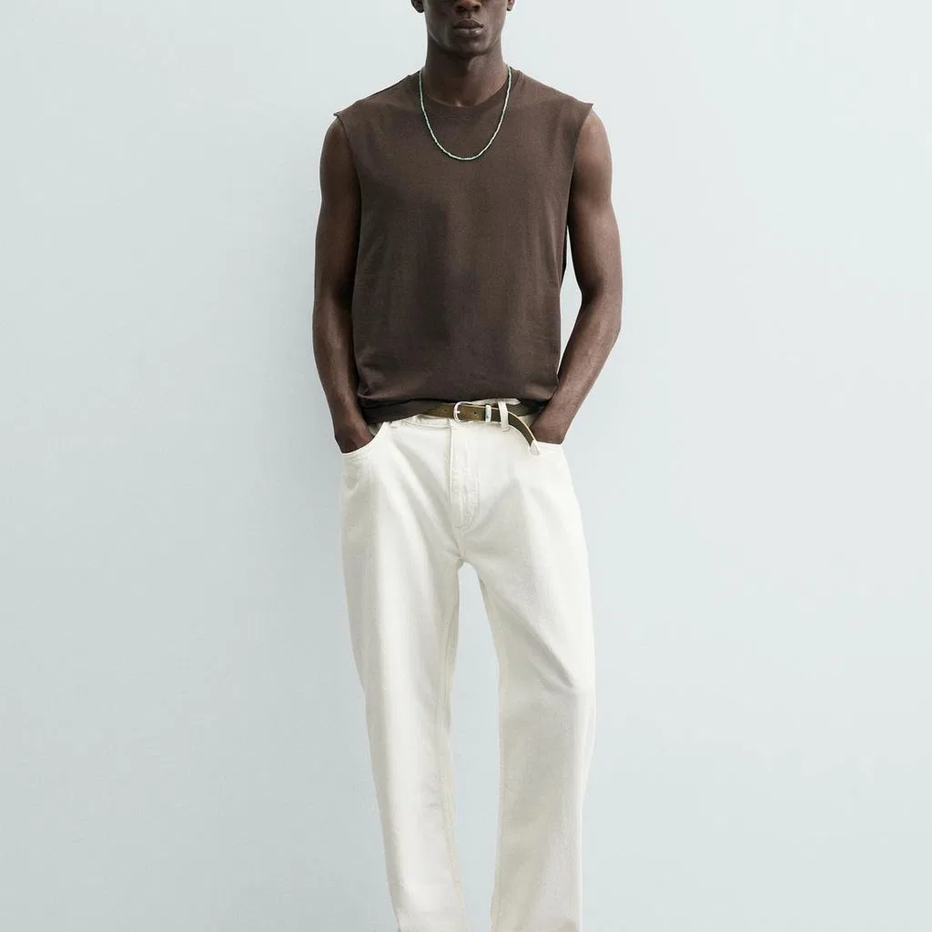Мужская майка-борцовка с круглым вырезом Brown ZARA, Brown — фото 4