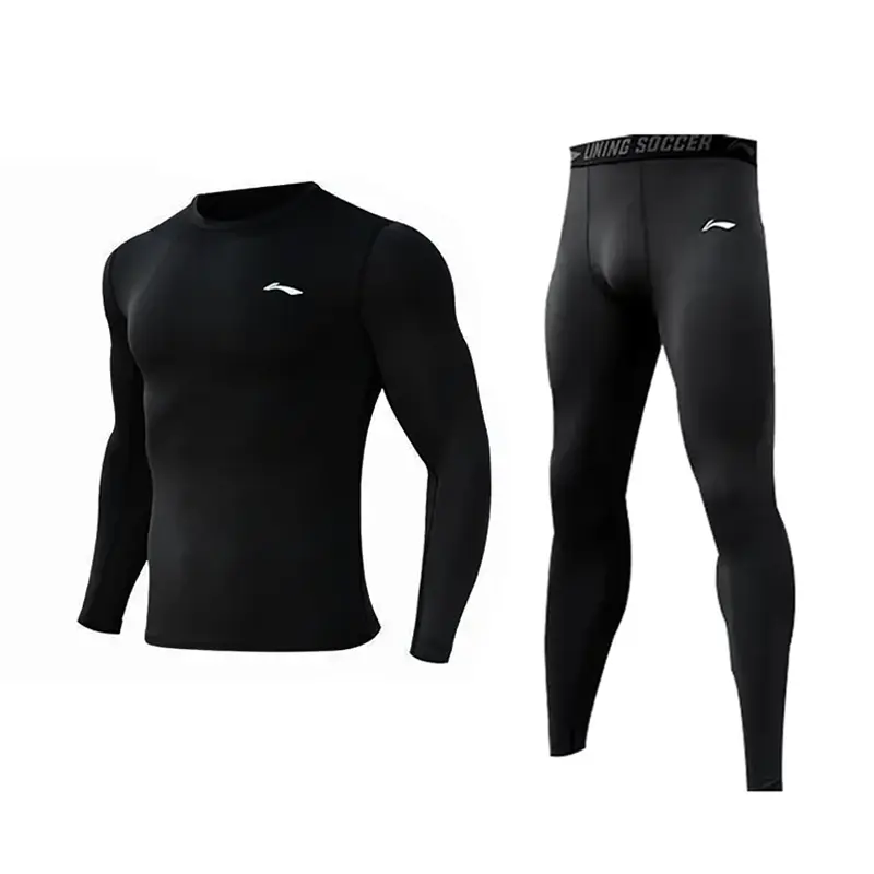 

Фитнес-комплект Li-Ning для мужчин с круглым вырезом Moderate, черный long-sleeved compression garment+черный tight fit sweatpants