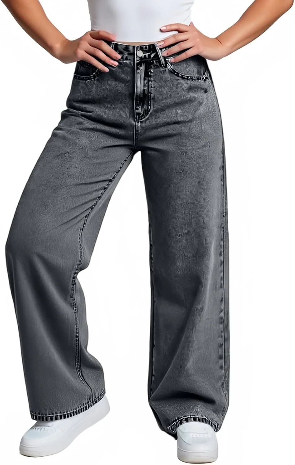Растягивающиеся широкие джинсы для женщин Relaxed Fit Straight Leg — фото 4
