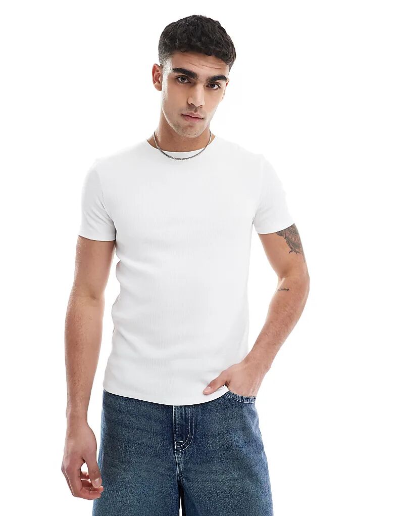 

Футболка ASOS DESIGN Essential Muscle Fit в белый рубчик