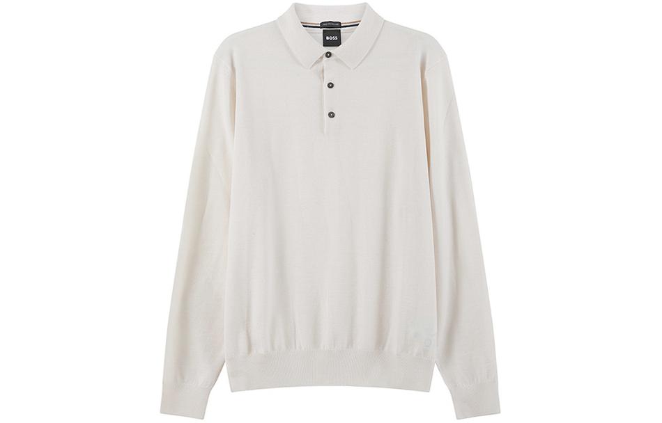 

Футболка поло с вышитым логотипом Boss из чистой шерсти HUGO BOSS, бежевая