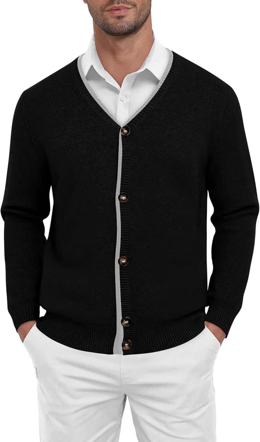 

Мужской кардиган с длинными рукавами и V-образным вырезом TUREFACE