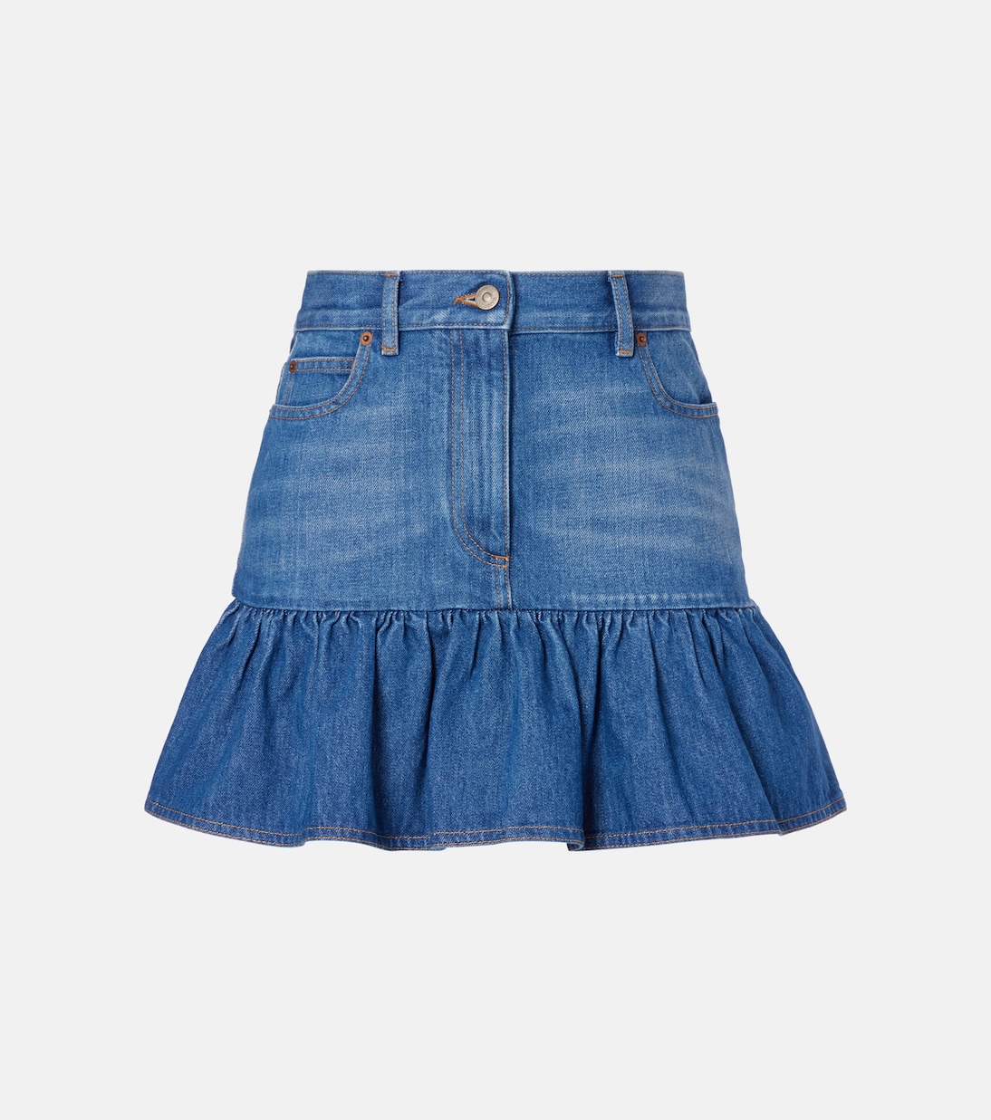 

Джинсовая мини-юбка с рюшами Valentino, Medium Blue Denim