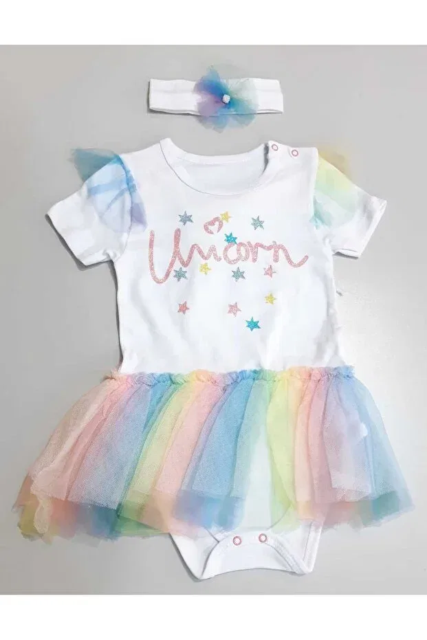 Детский комплект для девочек с принтом Rainbow Towel Skirt With Hair Tape Skirt Body Sönmez Baby, Multicolor