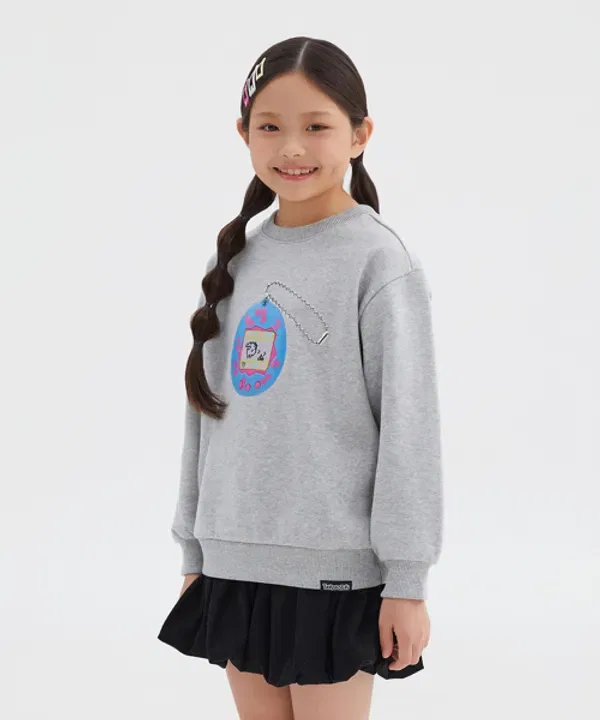 Свитшот детский с принтом, Тамагочи Spao Kids, меланжевый серый