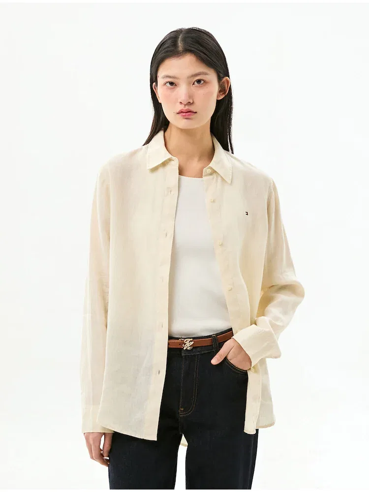 Рубашка с длинным рукавом из льна TOMMY HILFIGER, Beige