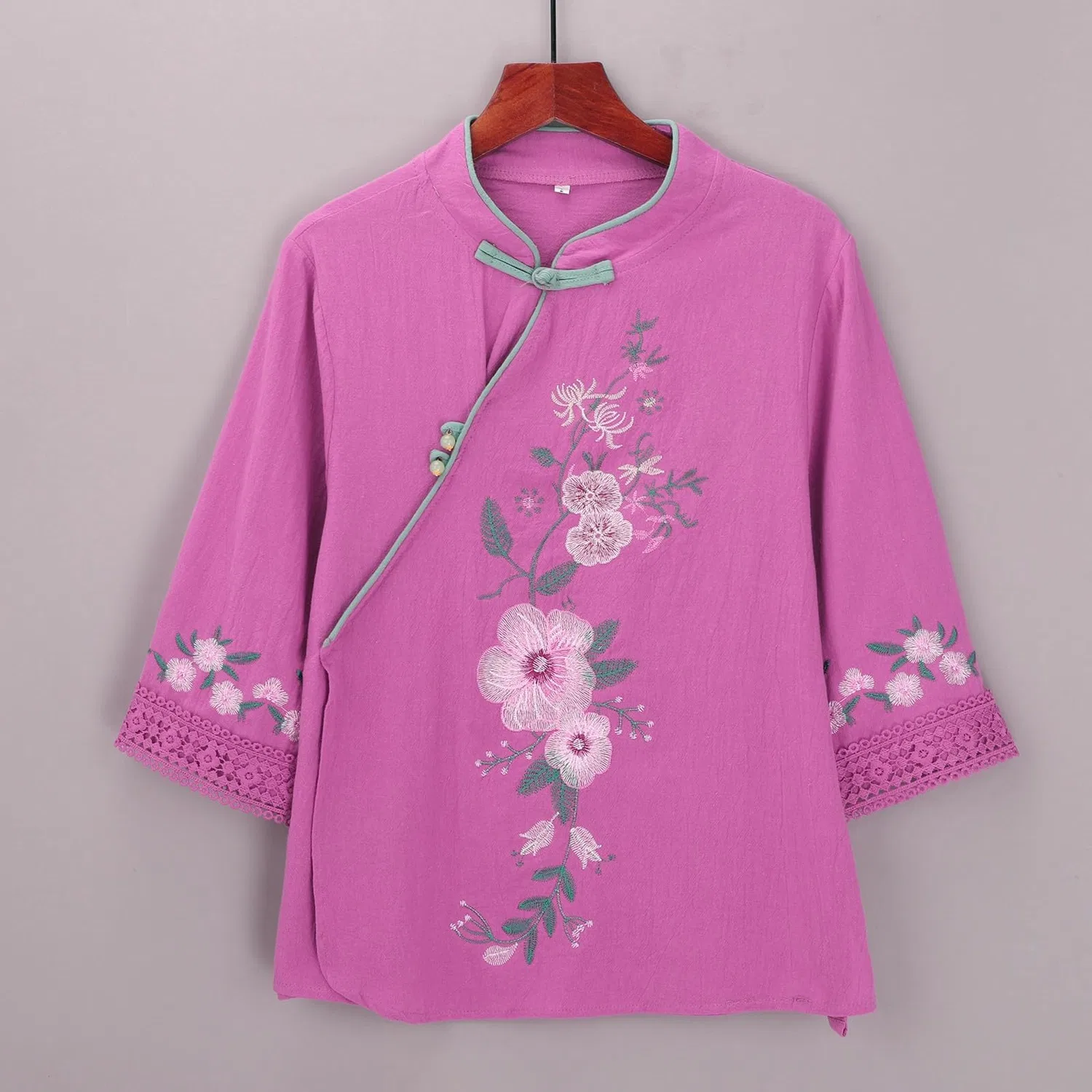 Женская блузка с длинным рукавом, китайский стиль, Purple — фото 2