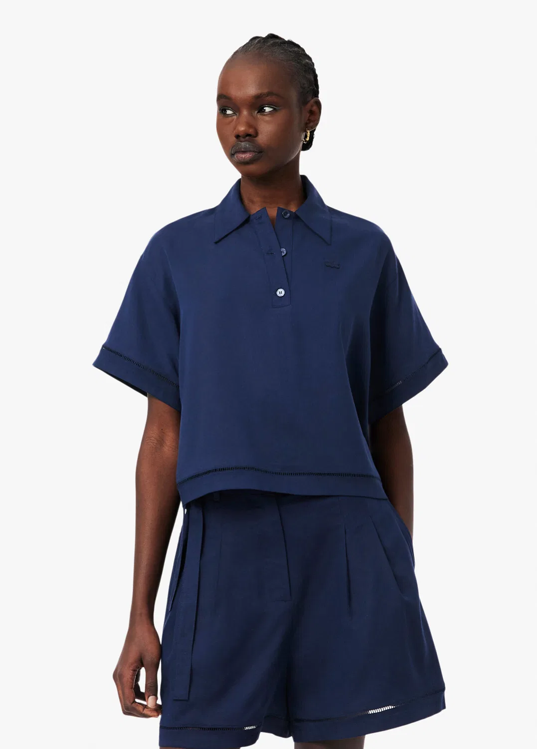 Женское поло Lacoste Oversize Fit, современный крой, темно-синий — фото 2