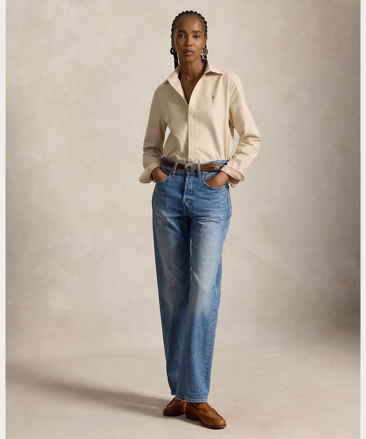 Женская классическая рубашка из хлопка с длинным рукавомPolo Ralph Lauren, Brown — фото 3