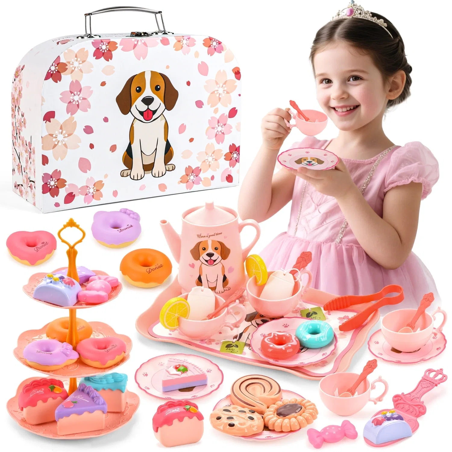 Набор чайный 42 предмета, детский, с собакой, Freecat, Pink