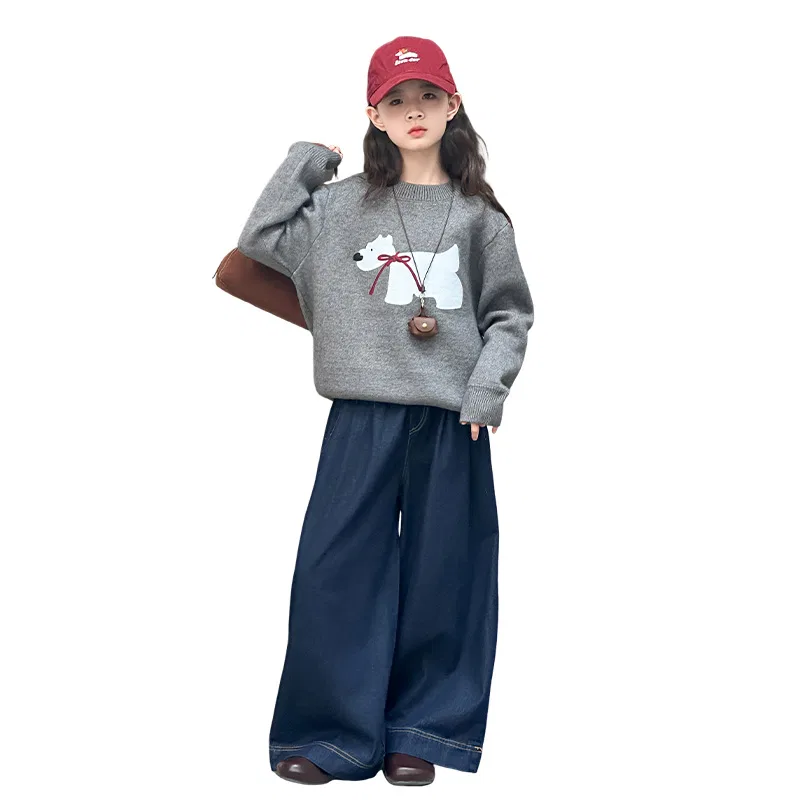 Детский свитер с круглым вырезом Gray Sweater PLANDOO