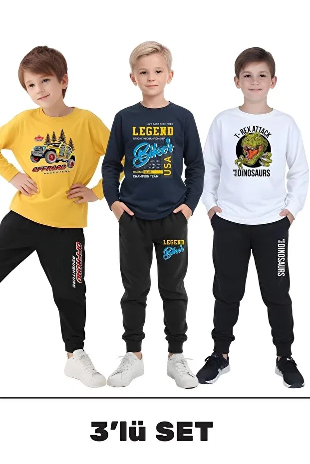 Детский спортивный комплект для мальчиков с принтом Fyk Collection, Yellow-Lilvert-Blue