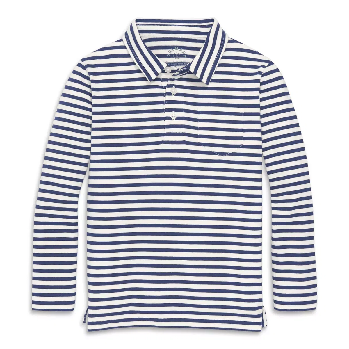 Детская футболка-поло с длинным рукавом в полоску Primary, Ivory Sunwashed Navy Stripe