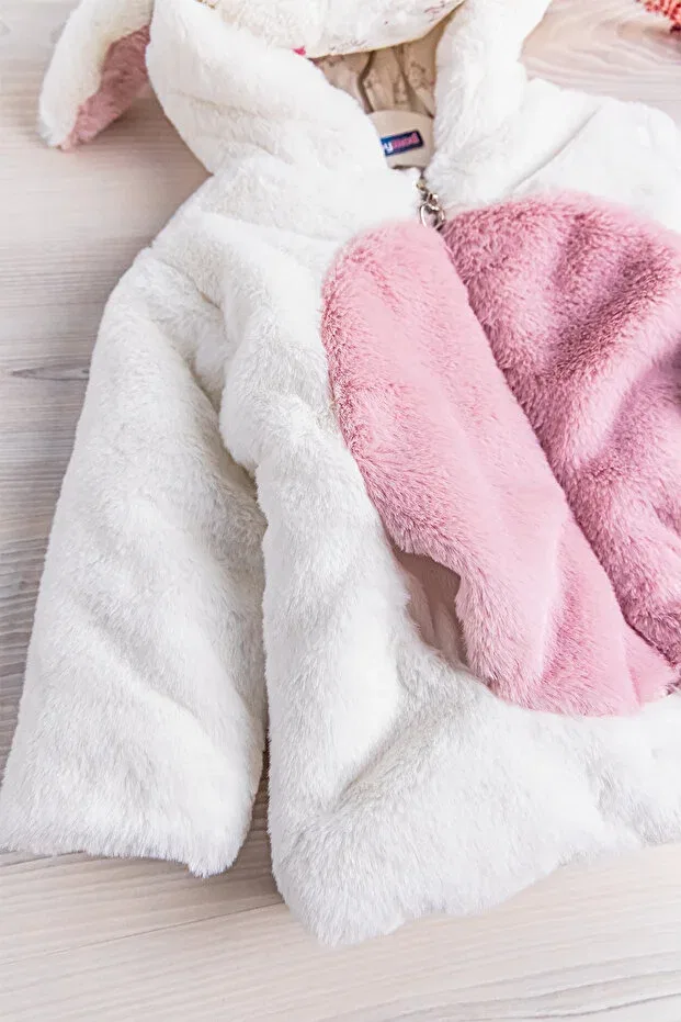 Детское пальто для девочек с принтом Welsoft plush girl's coat with rabbit ears Babymod, Cream — фото 3