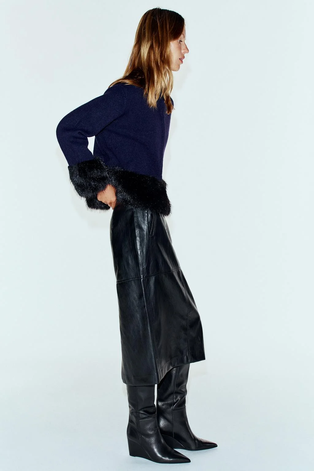 Кардиган Zara Combinada Punto Efecto Pelo, темно-синий — фото 4