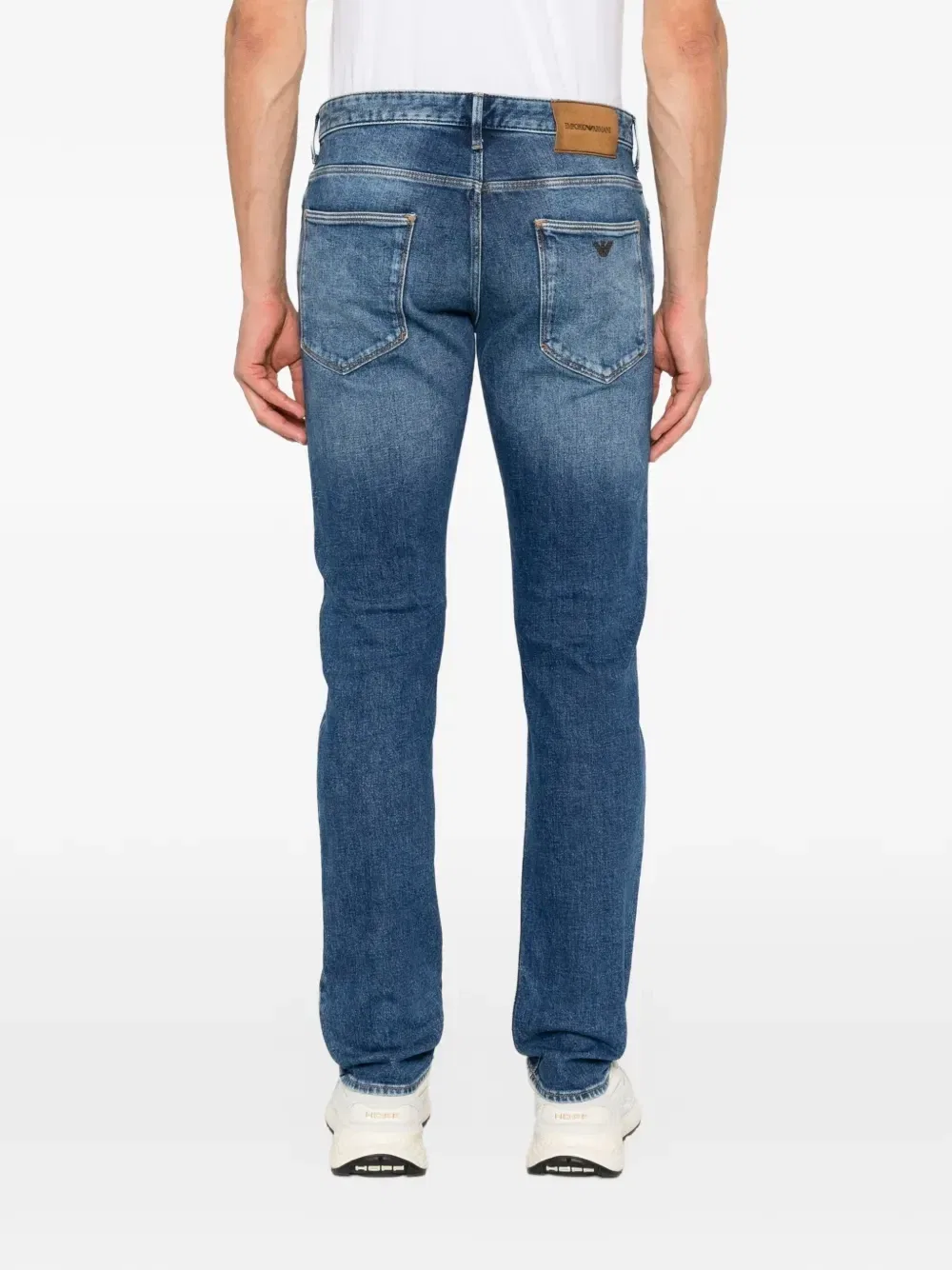 Джинсы J06 зауженного кроя с эффектом потертости EMPORIO ARMANI, синий — фото 4