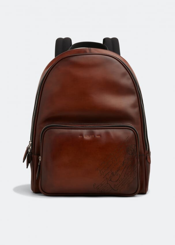

Рюкзак BERLUTI Time Off Scritto Swipe leather backpack, коричневый