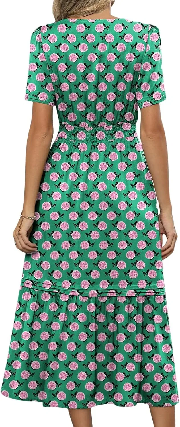 Женское летнее платье макси с цветочным принтом A-line, Light Green — фото 3