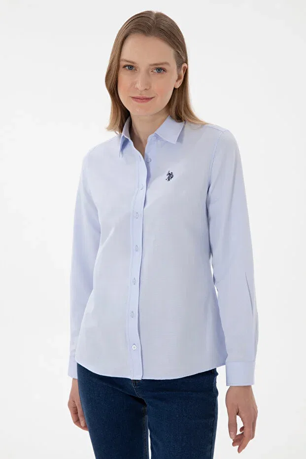 Женская рубашка с длинным рукавом Basics U.S. Polo Assn., Light Blue — фото 4