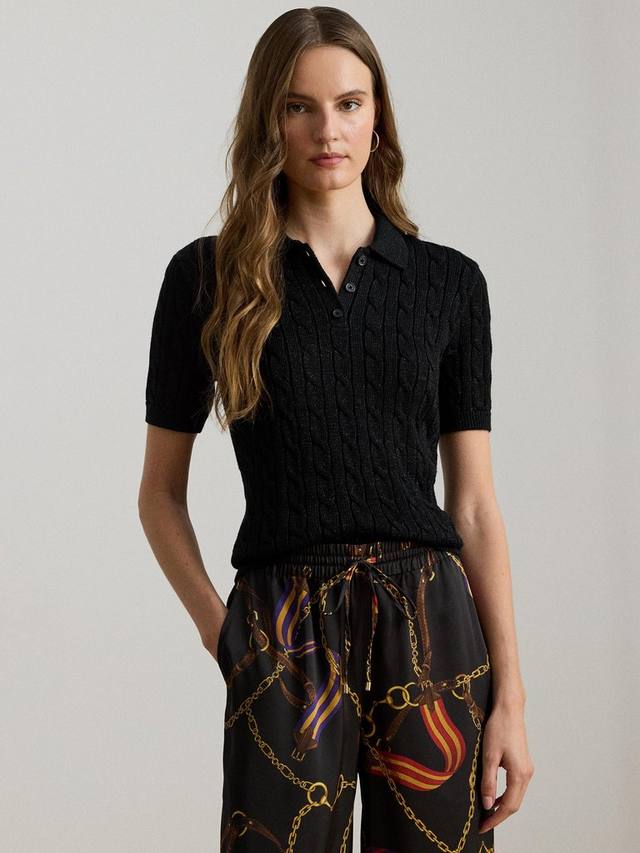 

Lauren Natratti вязаный поло свитер с металлическим кабельным узором Ralph Lauren, Black