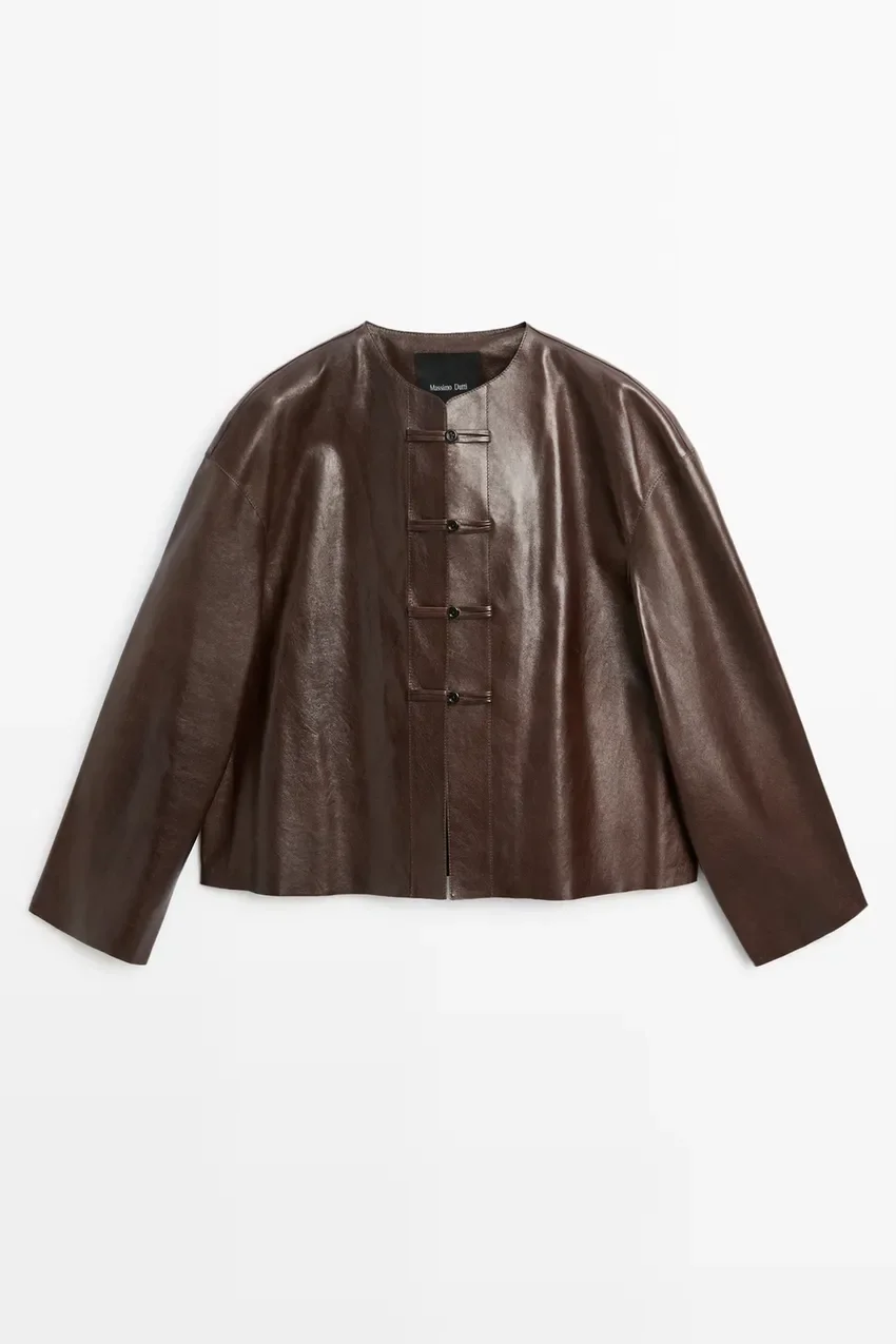 Куртка Massimo Dutti Nappa Leather Toggle, коричневый