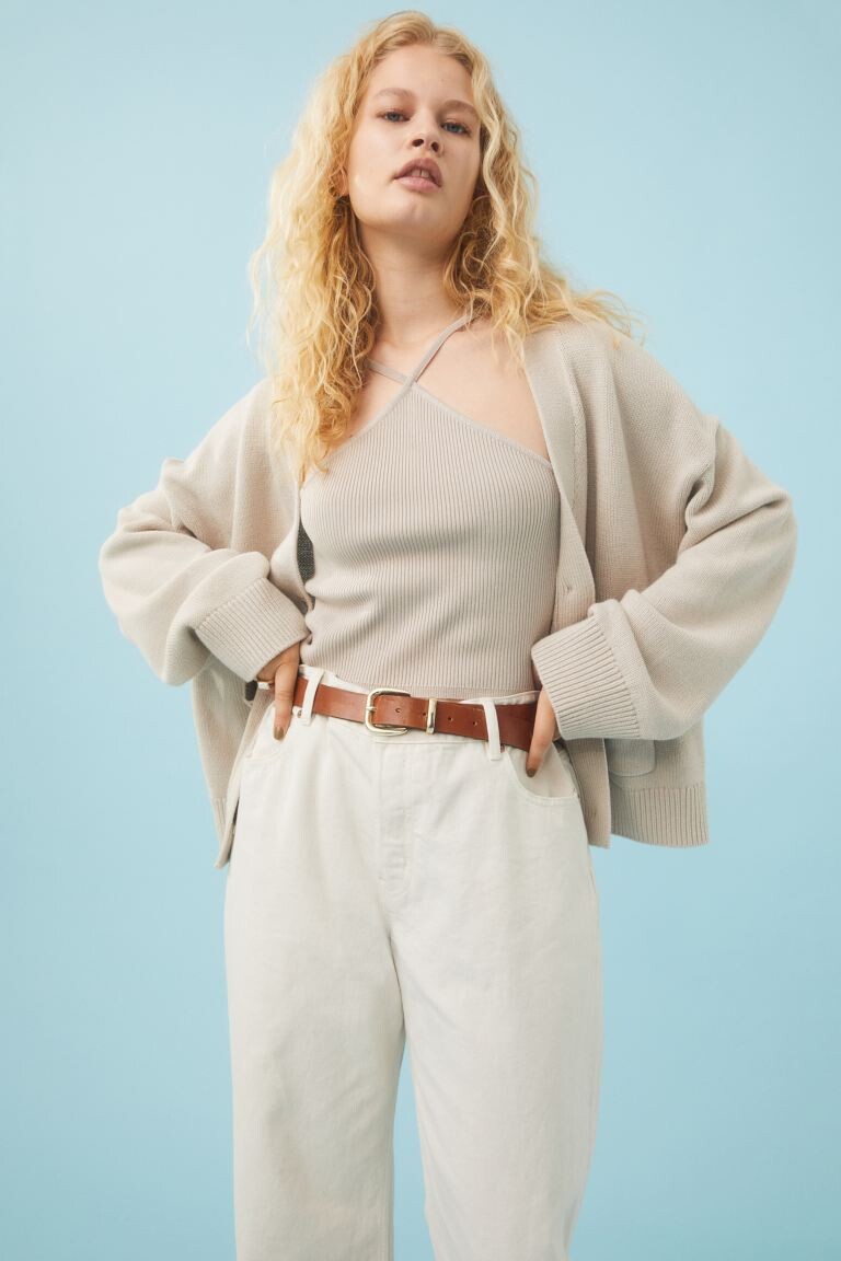 

Ребристый топ H&M, светло-бежевый