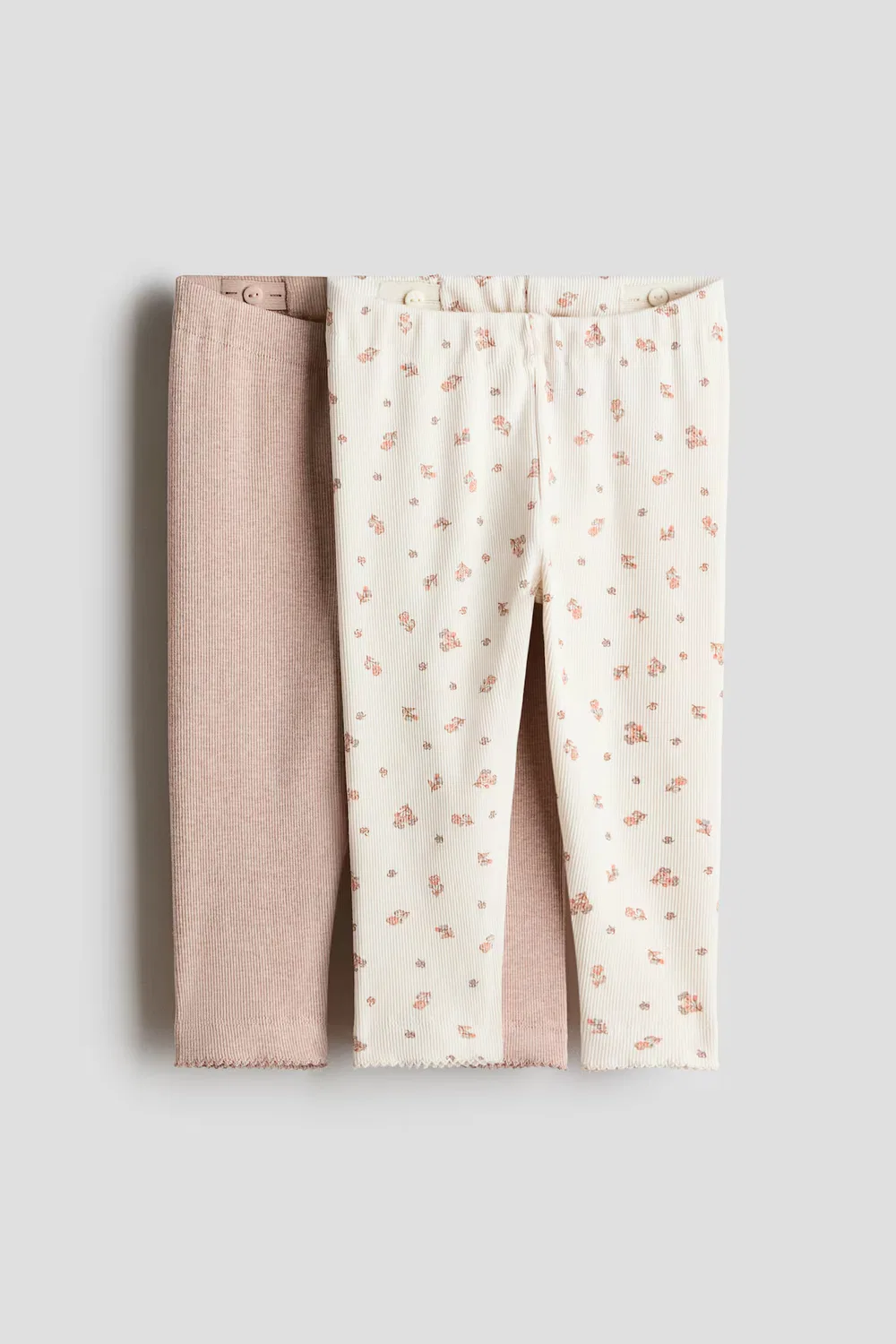 Комплект из 2 ребристых хлопковых леггинсов H&M, Beige/Geblümt
