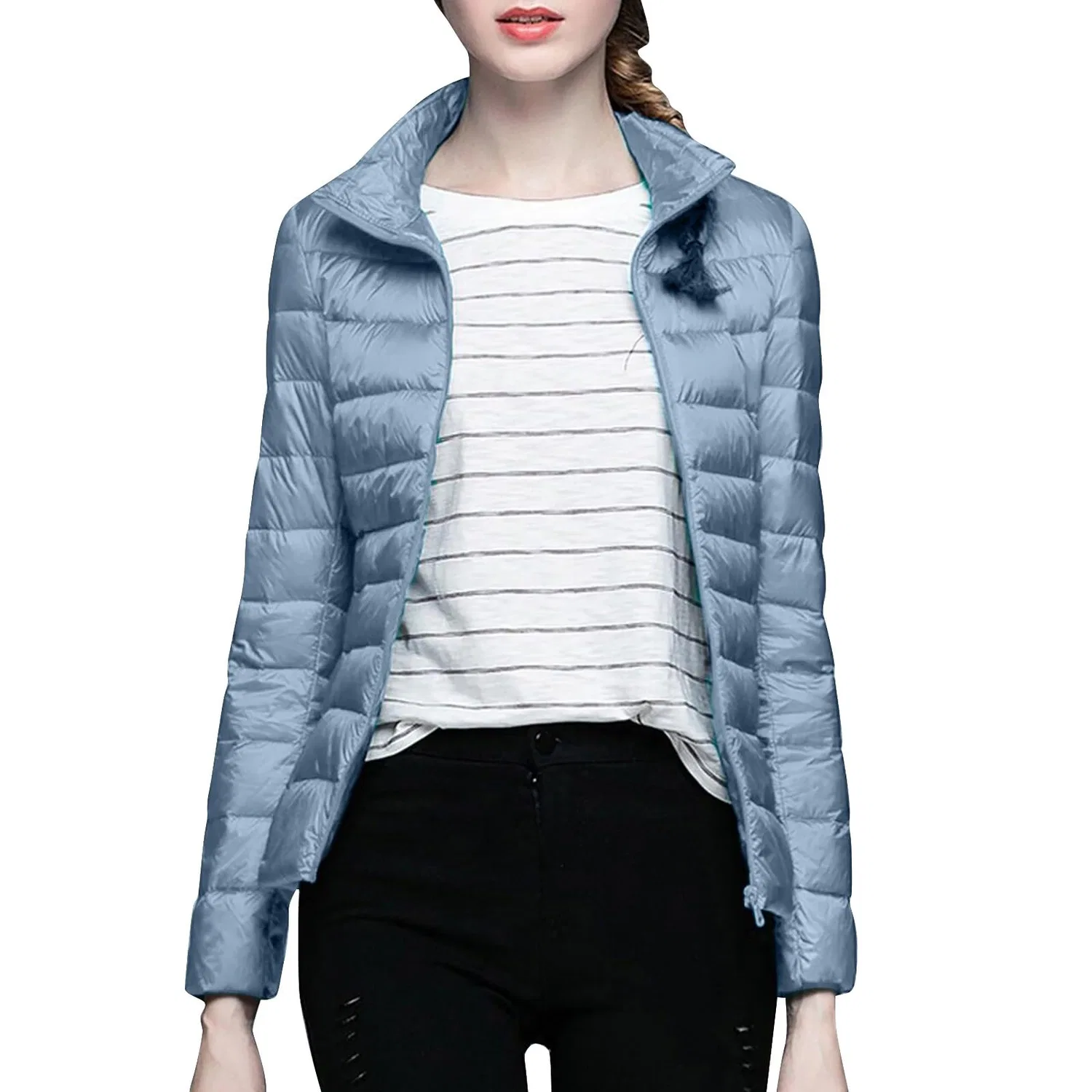 Женская стеганая куртка oversize с воротником-стойкой Y2K, Azzurro