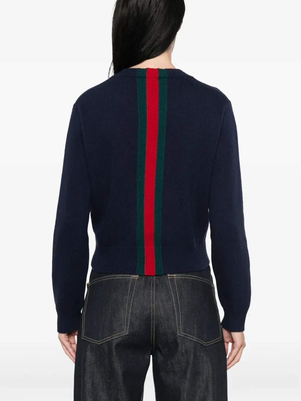 Шерстяной свитер Web-stripe GUCCI, синий — фото 4