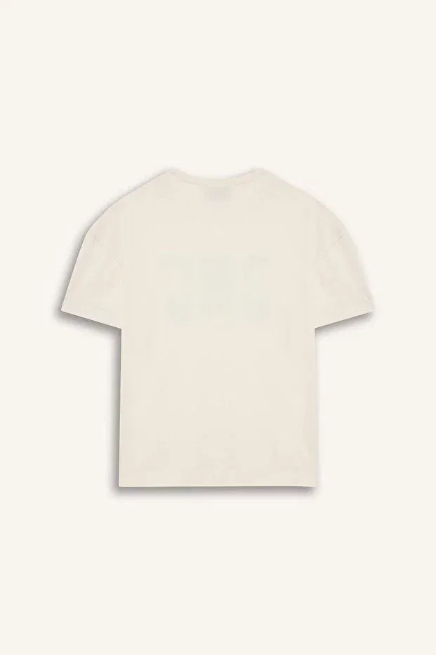 Детская футболка для девочек с принтом NBA Wordmark Oversize Wide Fit Crew Neck Short Sleeve Defacto, Beige-Bg700 — фото 4