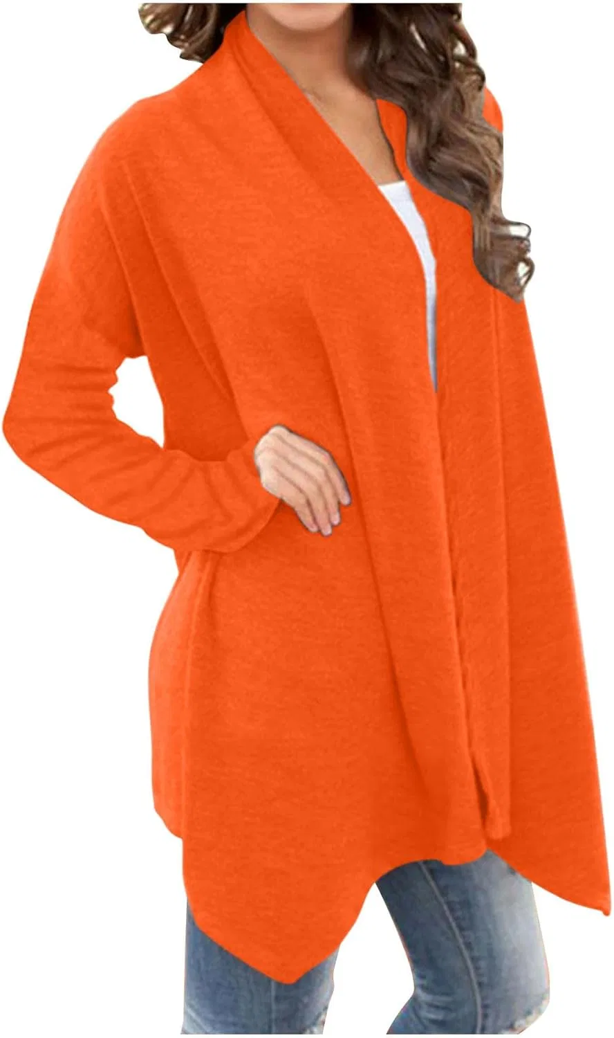 Женский длинный кардиган двойной спереди Casual Loose Duster, Orange — фото 3