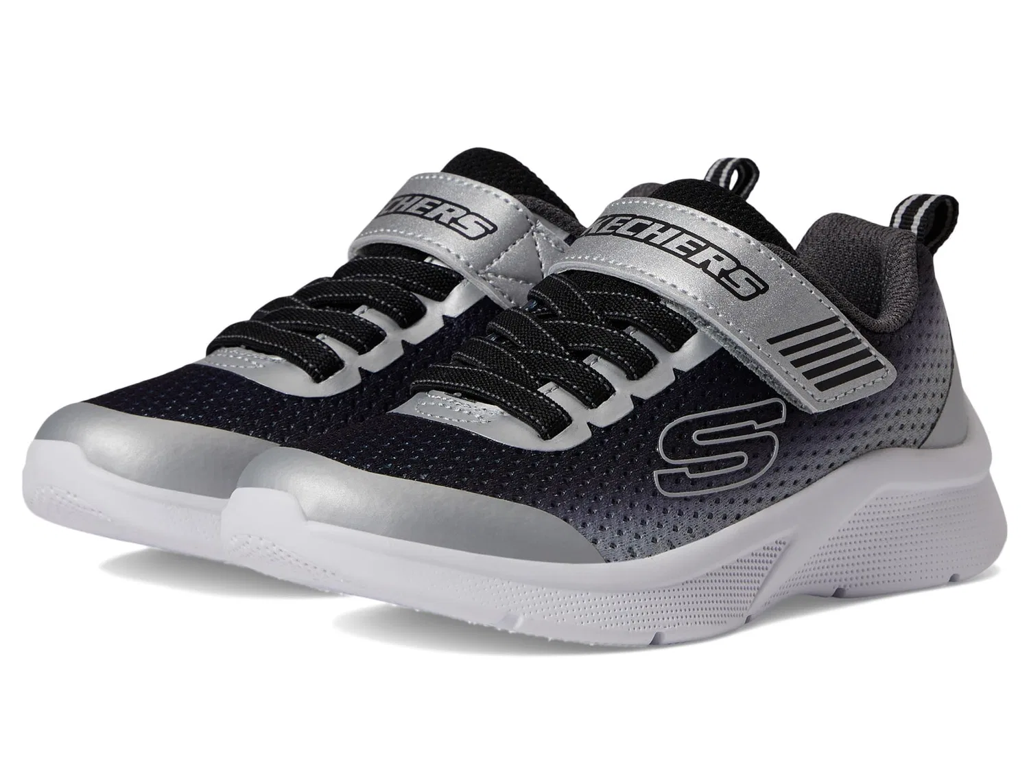 Детские кроссовки для мальчиков с принтом Microspec - Zorva Skechers, Black Silver — фото 2