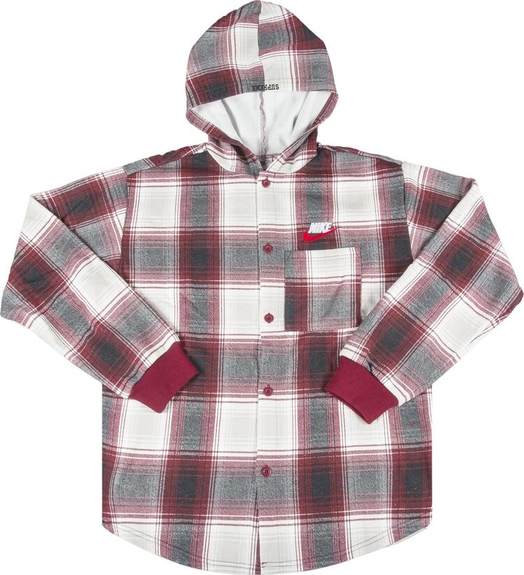 

Толстовка Supreme x Nike Plaid Hooded Sweatshirt 'Burgundy', красный