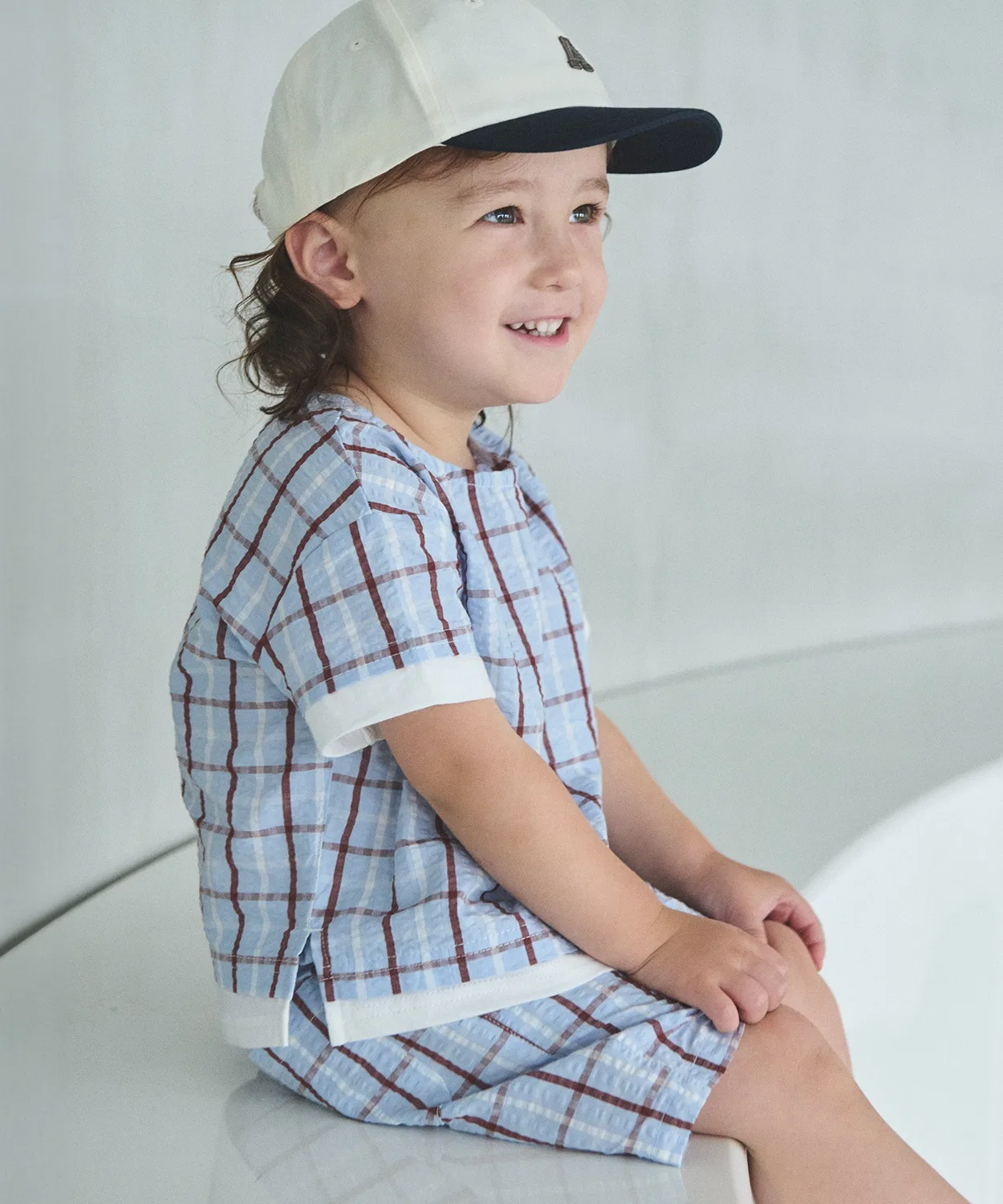 Детский комплект из жакета и шорт с клетчатым принтом, модель BOYS Check Set Up, petit main, White — фото 2