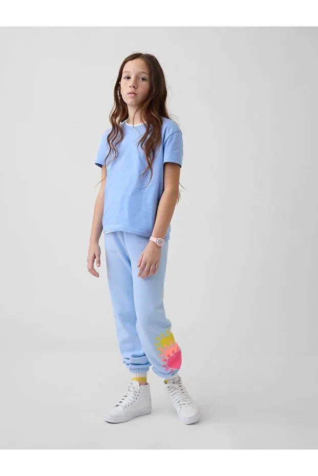 Детские спортивные штаны для девочек с принтом французский терри Logo Gap, Light Blue