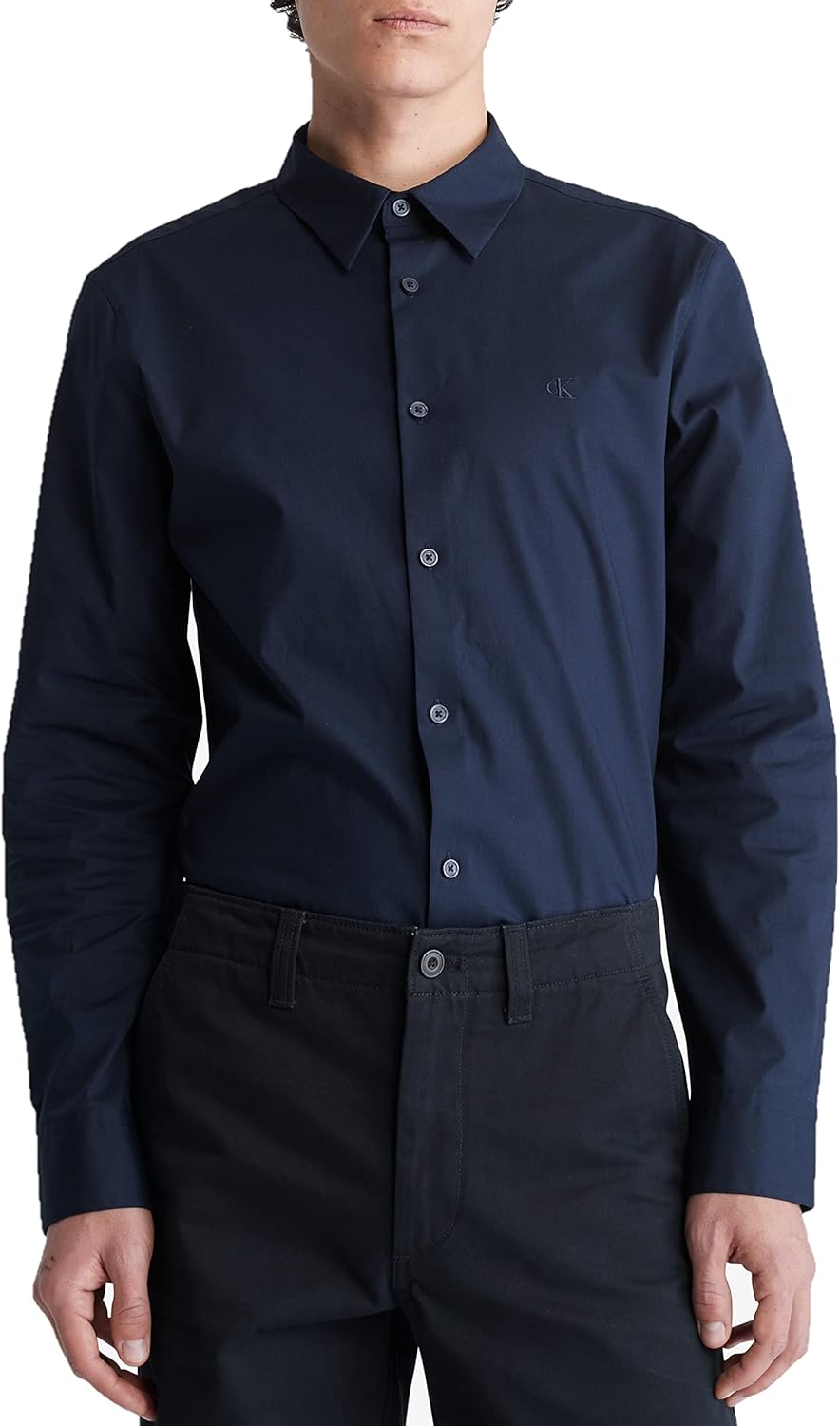 

Мужская рубашка Calvin Klein из эластичного хлопка с монограммой и логотипом на пуговицах, Sky Captain