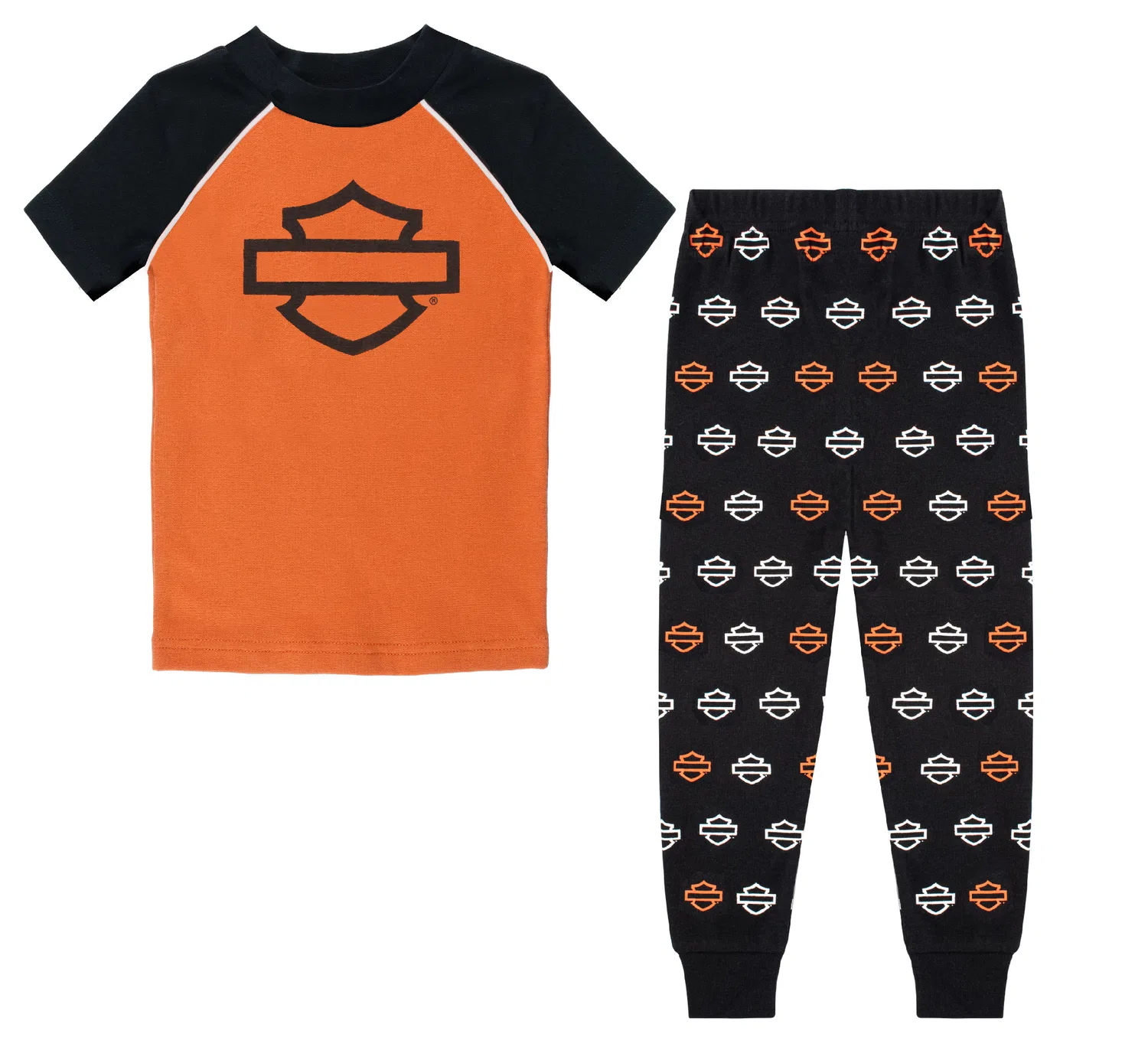 Детская пижама с принтом Open Bar & Shield Harley Davidson, Harley Orange/Black