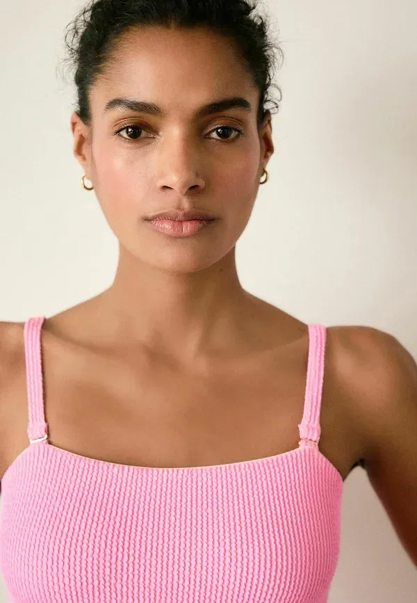 Купальник бандо для беременных с регулируемыми бретелями, Maternity bandeau swimsuit, Next, pink crinkle, розовый — фото 3