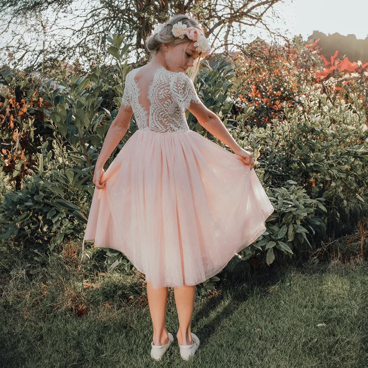 Богемное платье с воланами Бохо Flutter Uk Flower Girl Boutique, Peach — фото 2