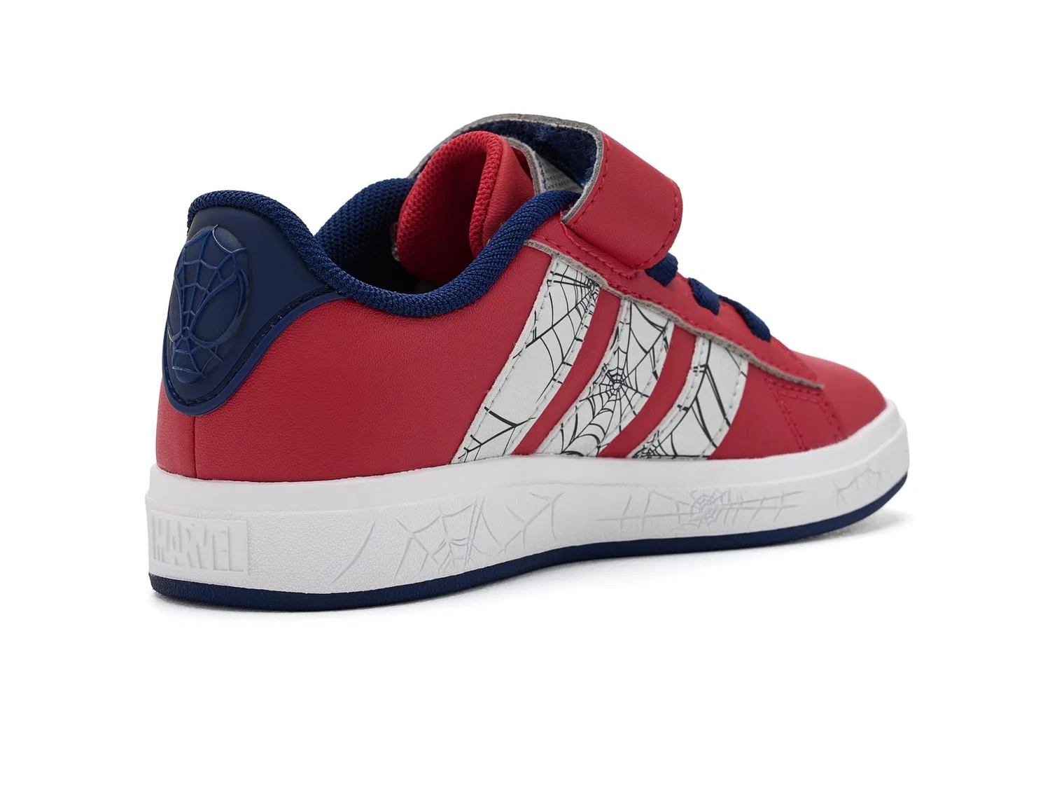 Кроссовки Marvel Grand Court Elastic Lace & Strap (для маленьких и больших детей) Adidas Kids, Pure Ruby/Silver Metallic/Dark Blue — фото 4