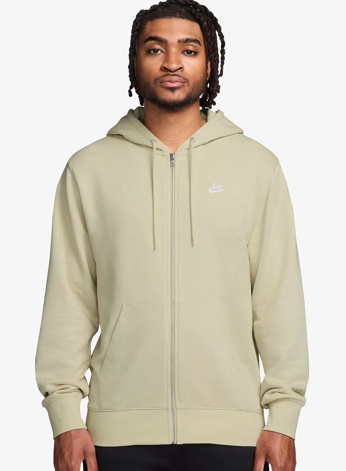 Худи на молнии с капюшоном Nike NSW Club Fleece, светло-хаки