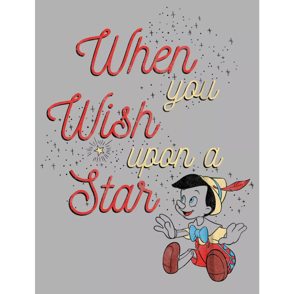 Детская футболка с принтом Pinocchio When You Wish Upon a Star Disney, Athletic Heather — фото 2