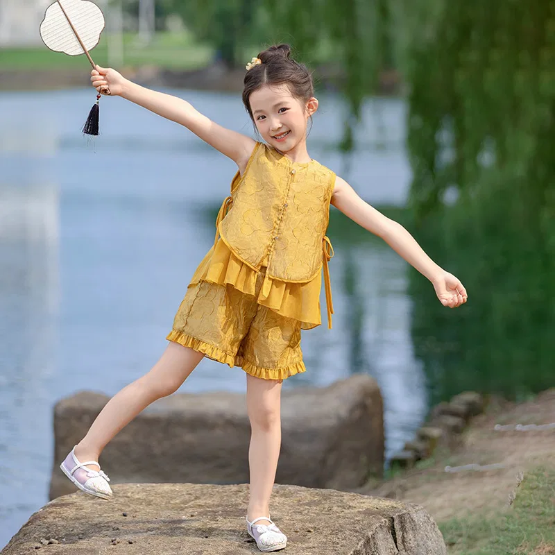 Детский комплект ханьфу Lanza Hanfu Summer 2 Piece Set, Gold — фото 4