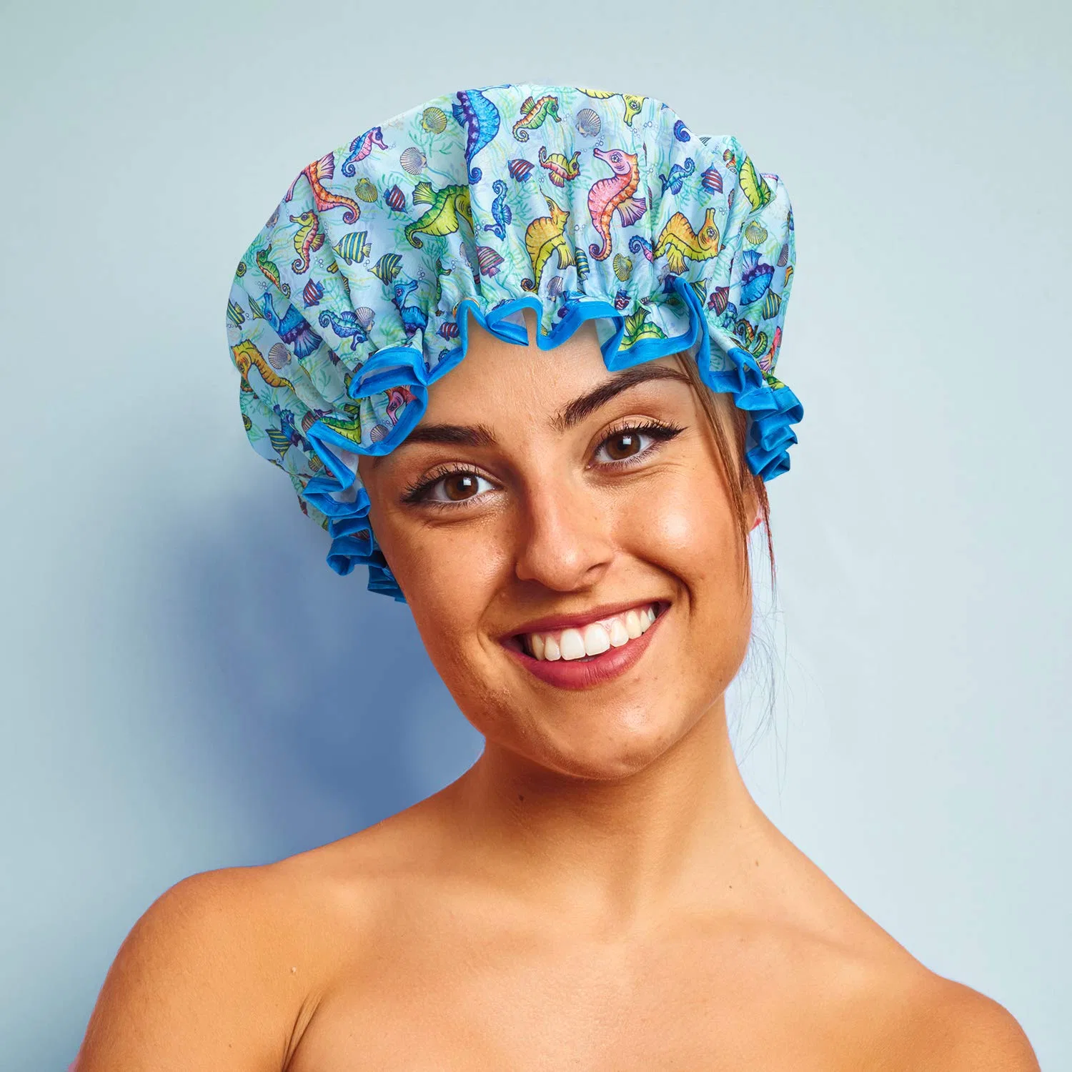 Шапочка для душа с морским коньком Bodylife, 27 см, Blue, Yellow, Pink — фото 2