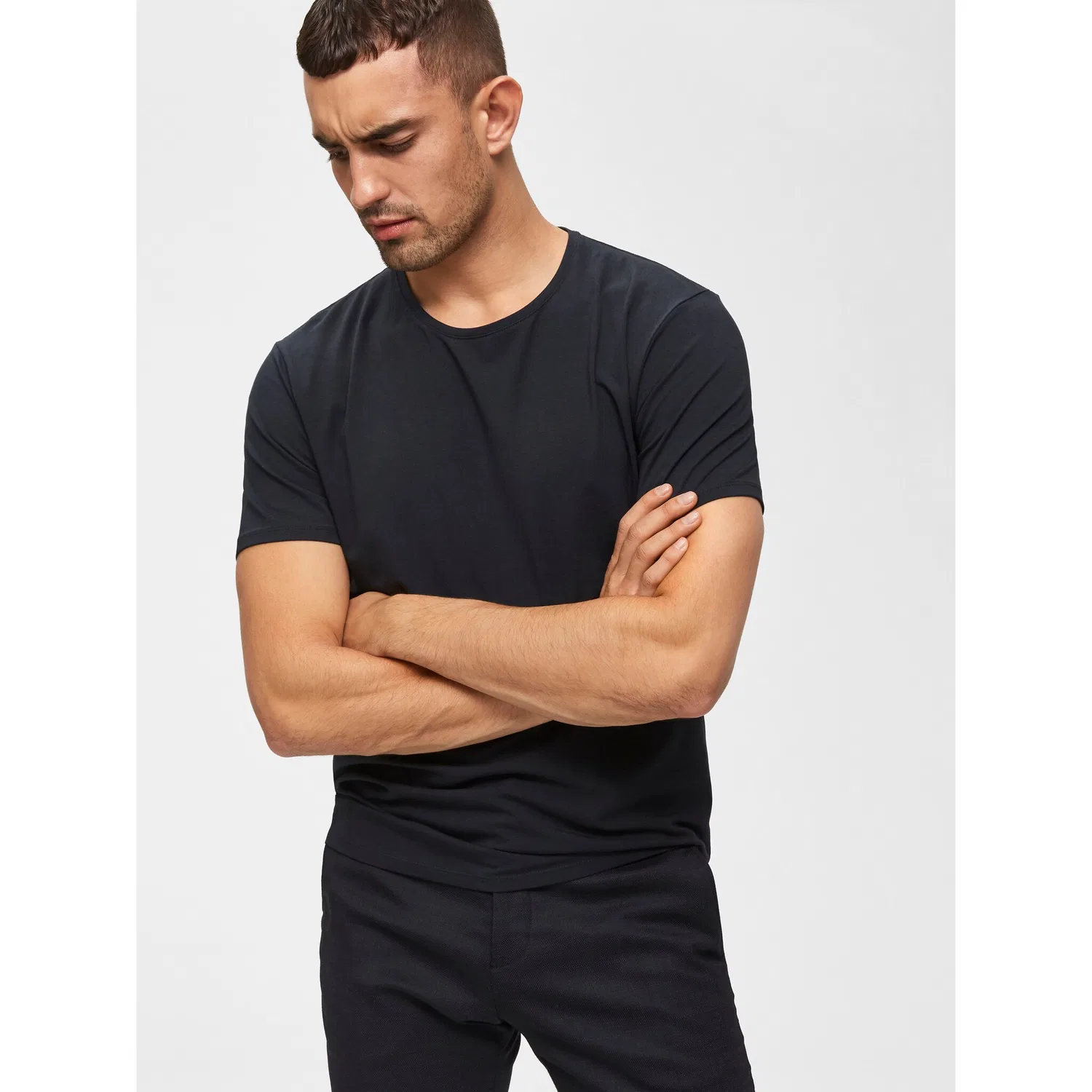 Детская хлопковая футболка с круглым вырезом SELECTED, Black — фото 2