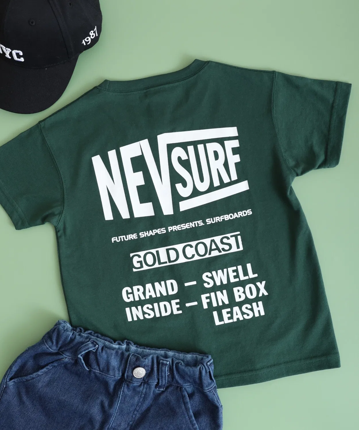 Детская футболка с принтом NEVSURF FUNALIVE, Dark Green