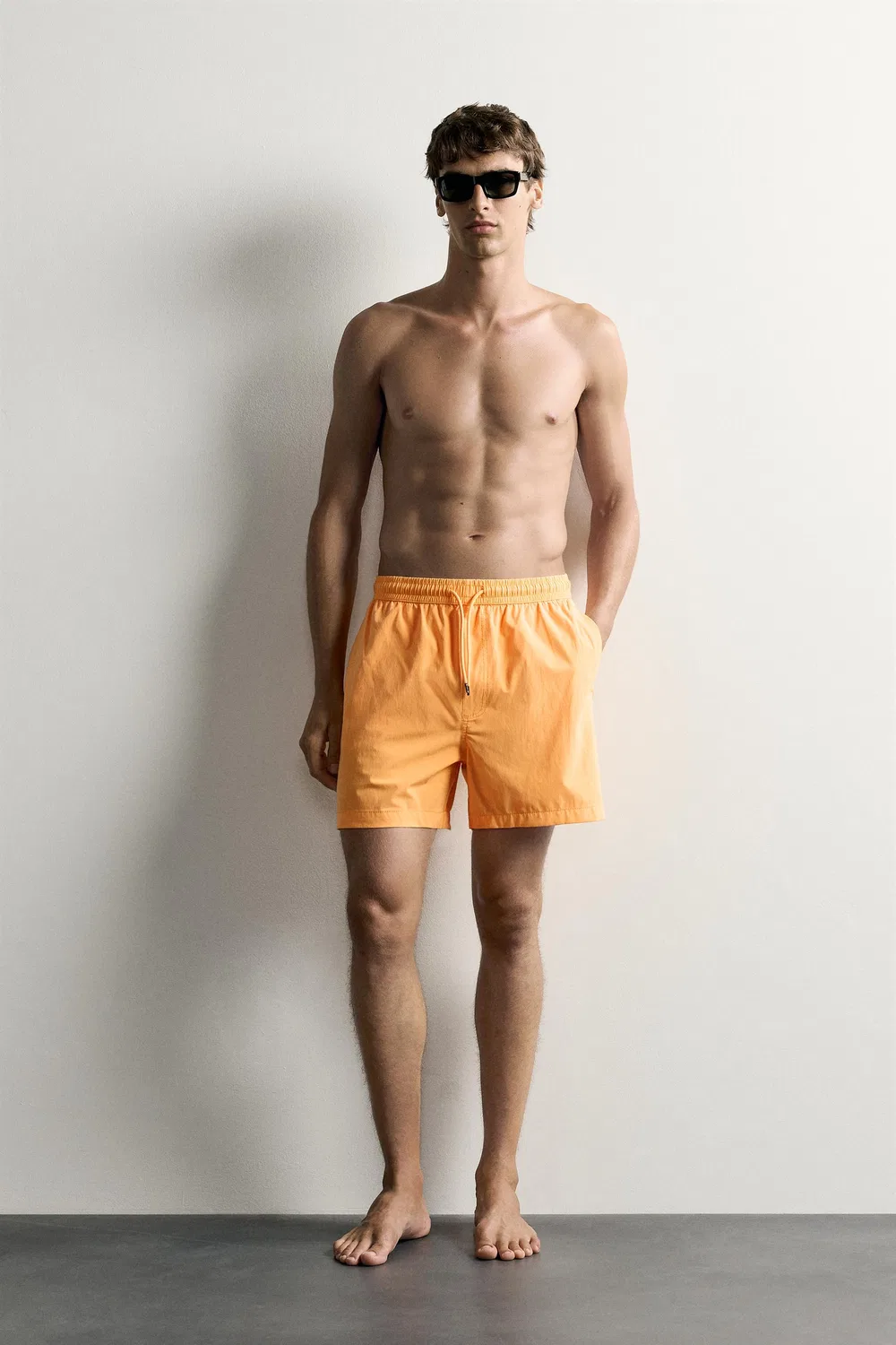 Длинные плавки с эффектом потертости ZARA, Tangerine