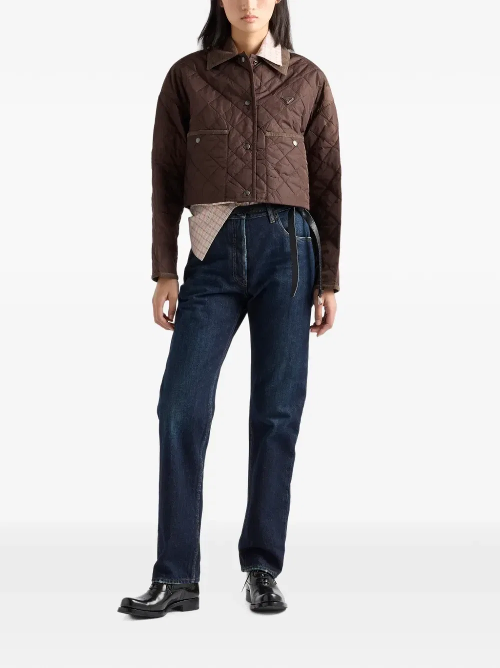 Легкая укороченная куртка-блузон из Re-Nylon Prada, коричневый — фото 2