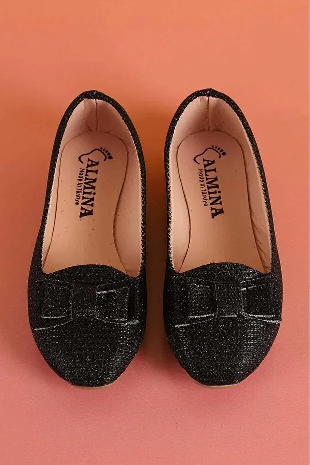 Детские балетки для девочек с бантом Almina, Black